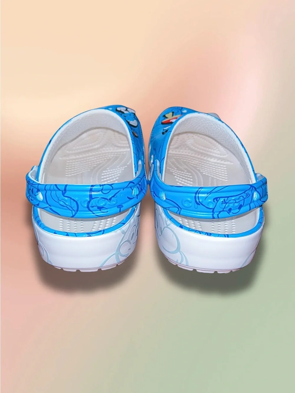 Crocs Smurfs Classic Clogs Blue White Jibbitz Kids Size J5 Youth EUC